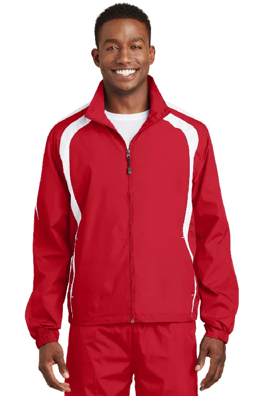 Sport-Tek Mens Water Resistant Full Zip Jacket - True Red/White - Closeout Tailored Jacket Straight Jacket A-Line Jacket Sport-Tek Mens Water Resistant Full Zip Jacket - True Red/White - Closeout Tailored Jacket Straight Jacket A-Line Jacket