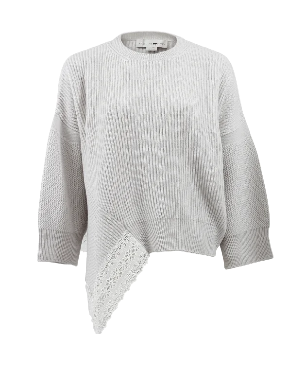 Lace Hem Sweater Chenille Blend Fleece Blend Nylon Blend