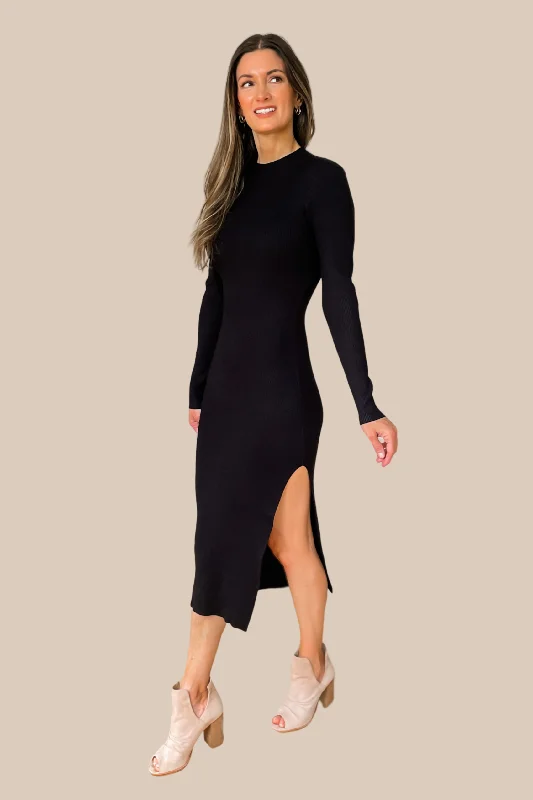 Never Impossible Ribbed Midi Sweater Dress - Black - FINAL SALE Jersey Fabric Tulle Fabric Batik Fabric Never Impossible Ribbed Midi Sweater Dress - Black - FINAL SALE Jersey Fabric Tulle Fabric Batik Fabric