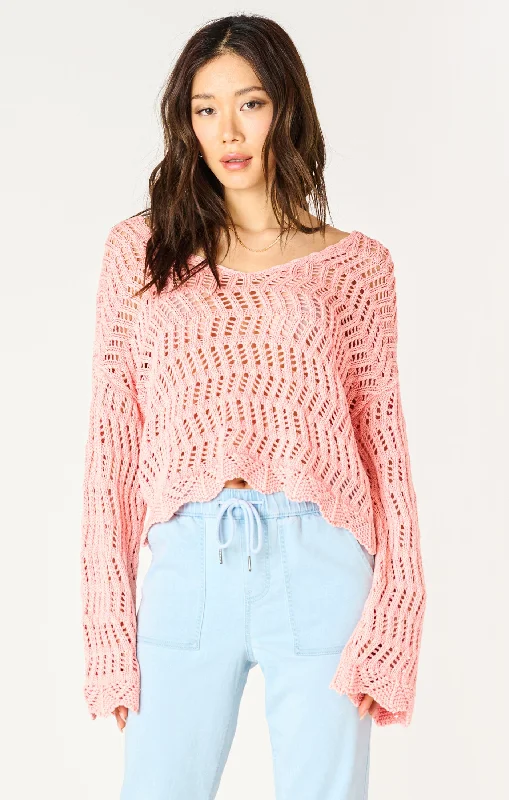 V-neck Crochet Sweater Herringbone Houndstooth Plaid