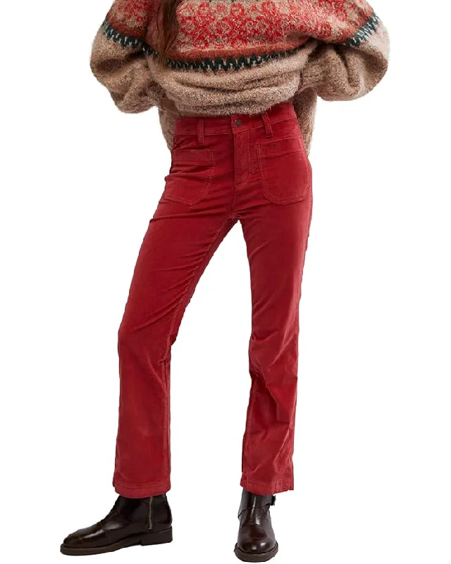 Free People High Time Velvet Kick Flare Pants - RED DAHLIA Slim-Fit Khaki Pants