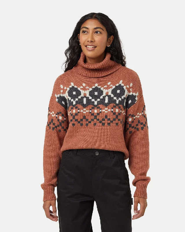 Highline Intarsia Turtleneck Sweater Ribbed Striped Patterned