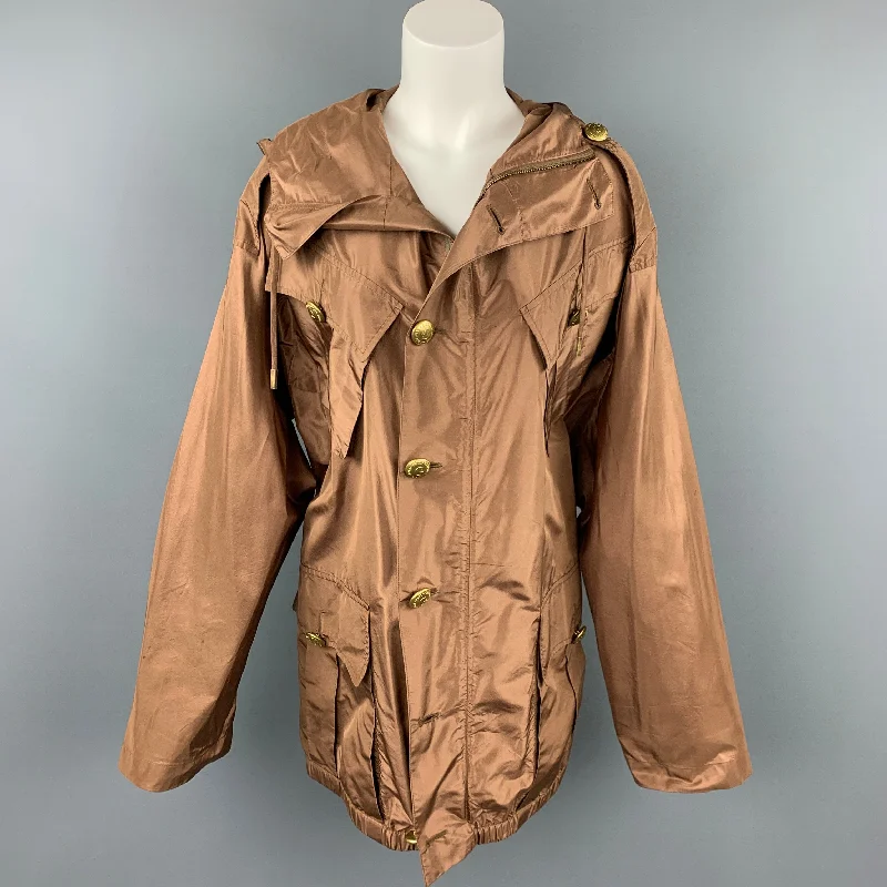 JEAN PAUL GAULTIER Size 6 Copper Silk Brass Button Hooded Jacket Zippered Jacket Buttoned Jacket Snapped Jacket JEAN PAUL GAULTIER Size 6 Copper Silk Brass Button Hooded Jacket Zippered Jacket Buttoned Jacket Snapped Jacket
