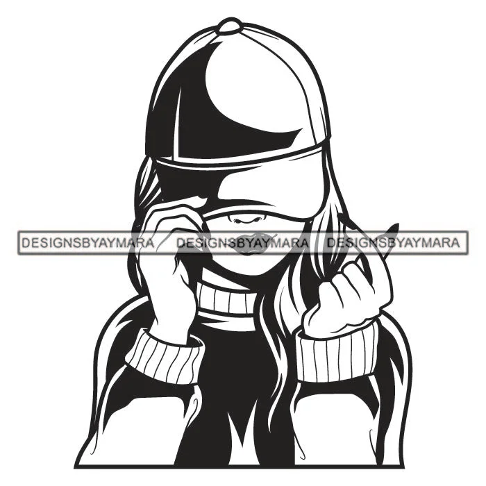 Hustler Cute Lola Girl Baseball Hat Cap No Face Long Hair Nails Sweater Cold Weather Outfit Fashion Woman Designs For T-Shirt and Other Products SVG PNG JPG Cutting Files For Silhouette Cricut and More! Boat Neck Shawl Collar Notched Collar