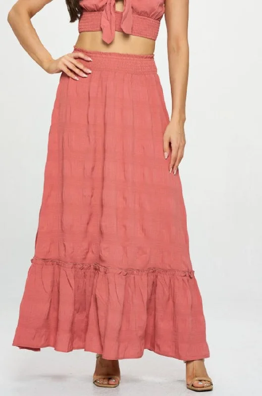 Smocked Maxi Skirt linen skirt breathable