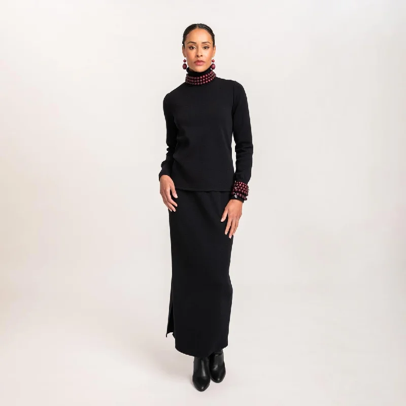 Hymy knit skirt, black asymmetrical skirt cut