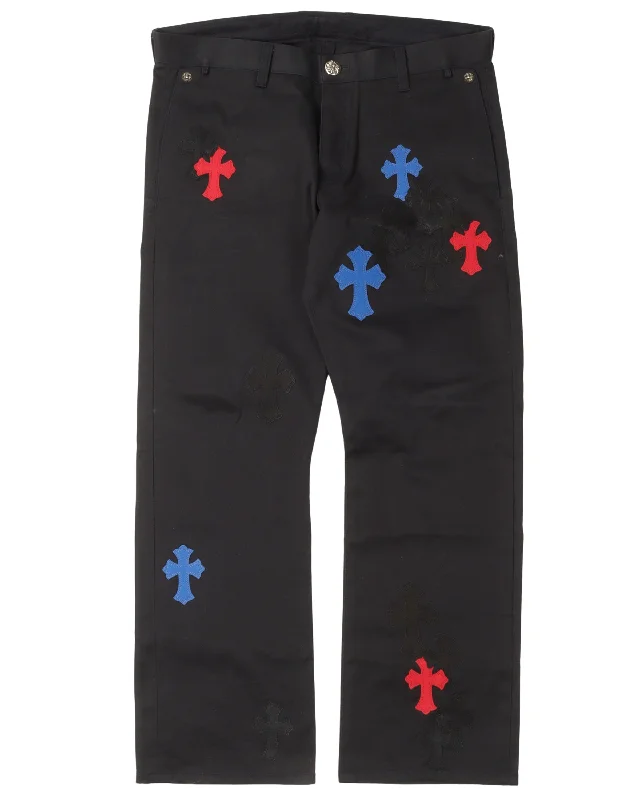 Multicolor Cross Patch Chino Pants Stretch Fit Pants