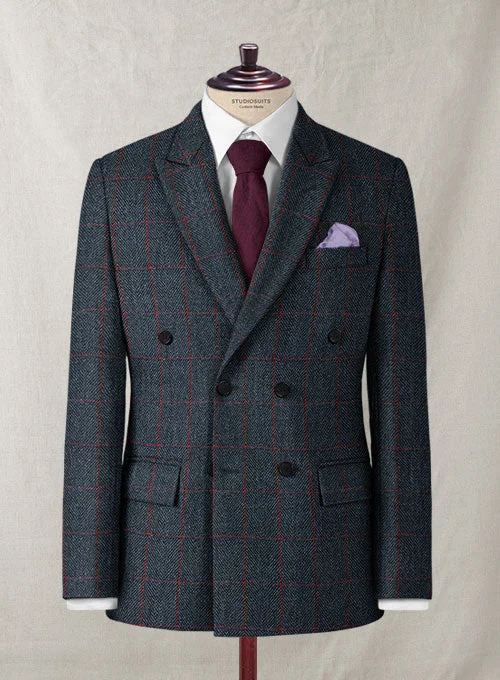 Harris Tweed Blue Checks Jacket Notch Collar Peter Pan Collar Cowl Neck