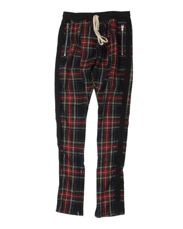 Fifth Collection Side Stripe Tartan Drawstring Pants Trendy Wide-Legged Trousers