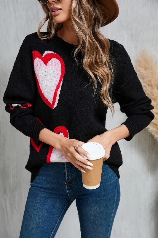 Emma Heart Round Neck Long Sleeve Sweater Modern Contemporary Chic