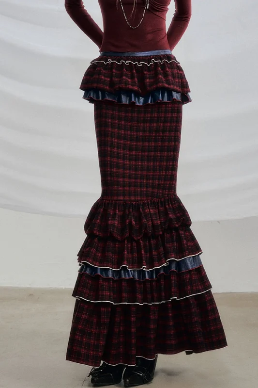 Plaid Ruffled Victorian Gothic Skirt corduroy skirt cozy