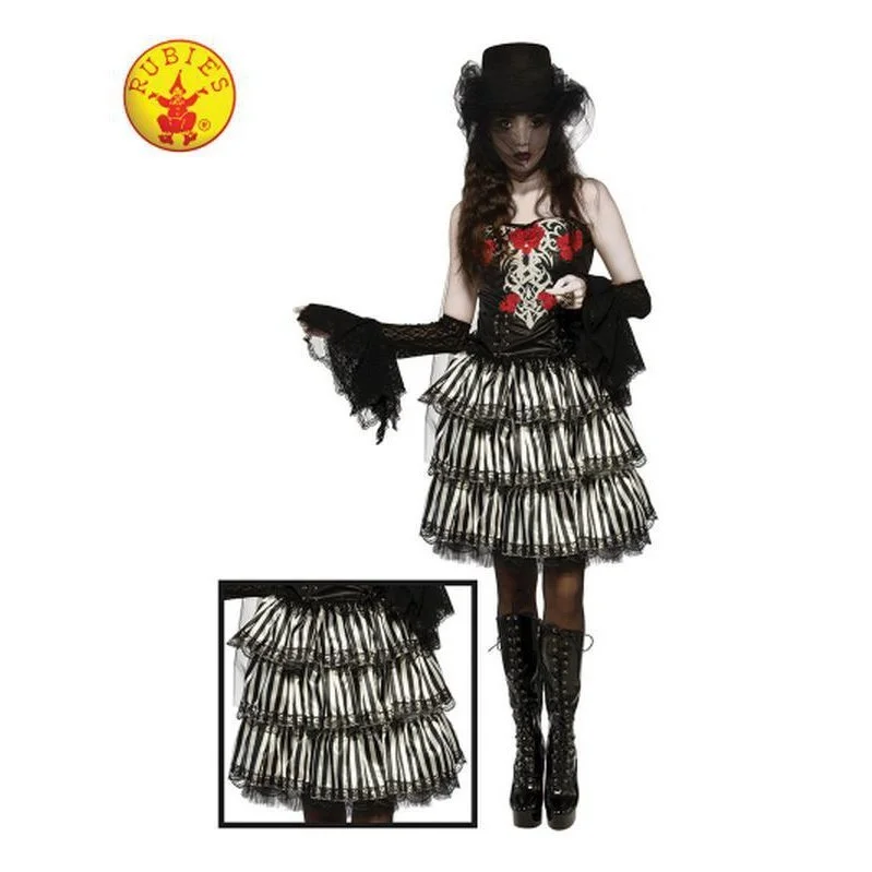 Striped Black & White Ruffle Skirt Size Std button skirt front