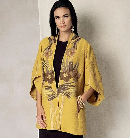 Vogue Pattern V1493 Misses' Tulip Banded-Sleeve Kimono Jacket Fleece Fabric Down Fabric Feather Fabric Vogue Pattern V1493 Misses' Tulip Banded-Sleeve Kimono Jacket Fleece Fabric Down Fabric Feather Fabric