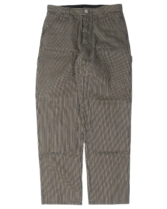 Hickory Striped Double Knee Work Pants Fashionable Jogger Pants