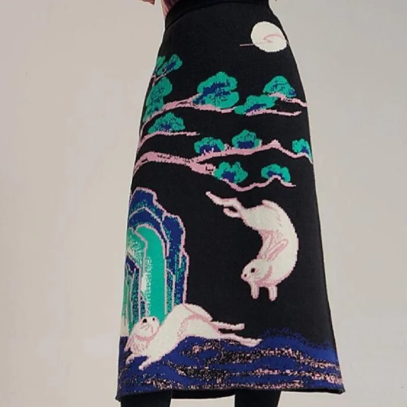 Japanese-Style Knit Skirt linen skirt relaxed