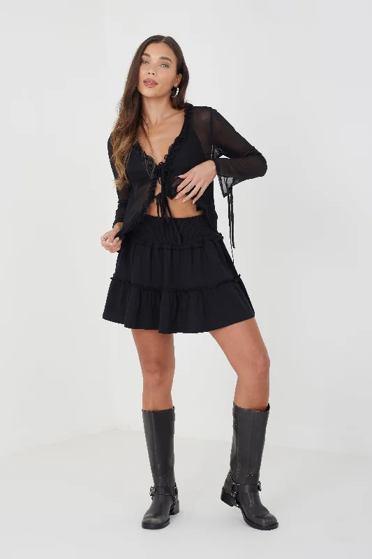 MINI SKIRT WITH FRILL DETAIL cashmere skirt plush