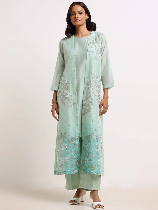 Vark Turquoise Floral Kurta, Pants with Jacket Set Faux Fur Jacket Real Fur Jacket Shearling Jacket