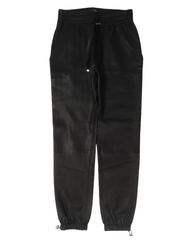 Leather Jogger Pants Classic Bootcut Trousers