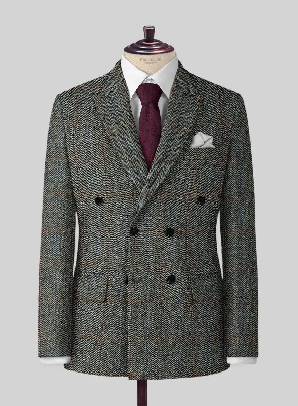Harris Tweed Country Gray Jacket Boat Neck Shawl Collar Notched Collar