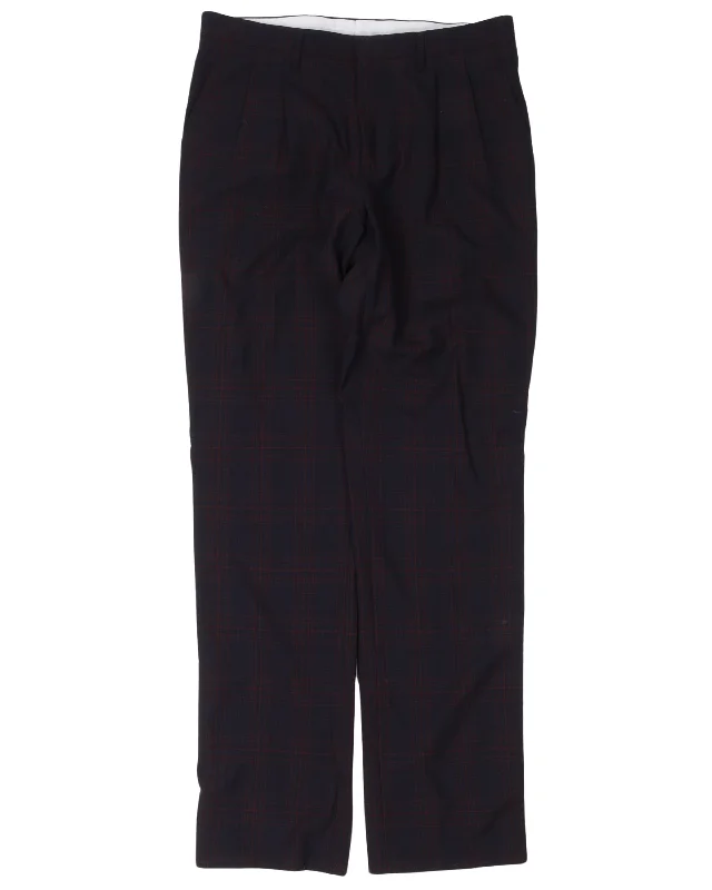 Plaid Pleated Side Stripe Pants Classic Stretch Pants