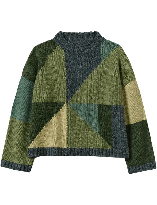 Toast Kite Colour Block Sweater Green Multi Glossy Satin Silk