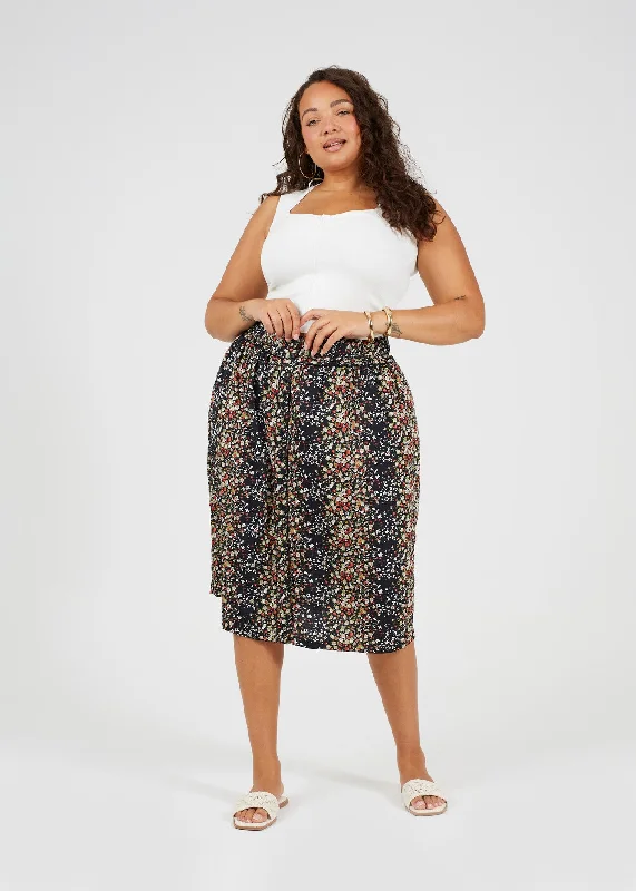 PLUS SIZE DITSY FLORAL PRINT BUTTON UP MIDI SKIRT velvet skirt luxurious