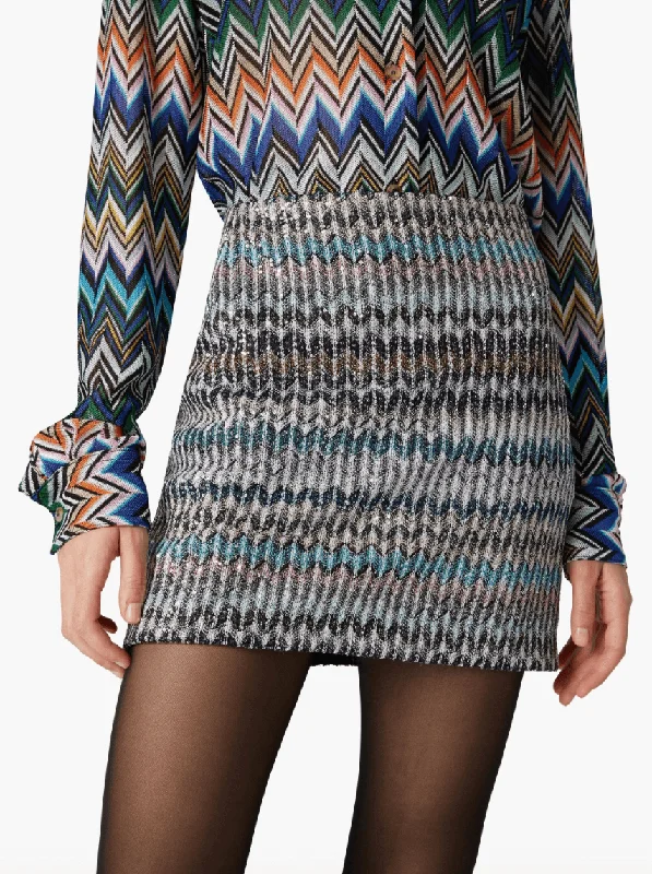 Zigzag sequin mini skirt high slit skirt
