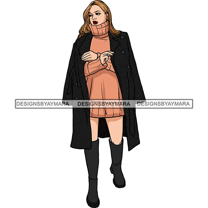 Winter Fall Fashion Woman Model Casual Clothing Outfit Cold Weather Jacket Coat Sweater Autumn SVG JPG PNG Clipart Cricut Silhouette Cut Cutting Machine Wash Dry Clean Hand Wash