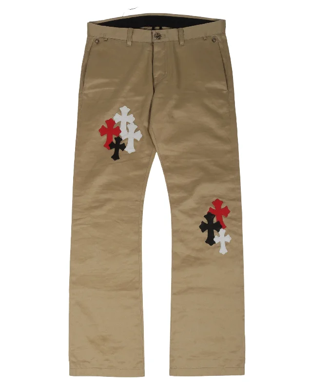 Multicolor Cross Patch Chino Pants Sleek Black Pants