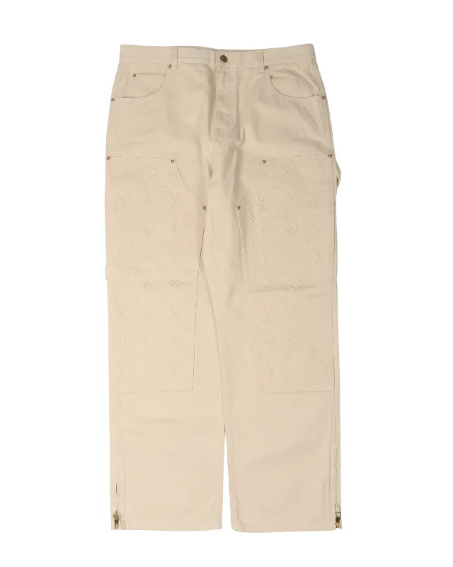Monogram Embossed Double Knee Carpenter Pants Cozy Maternity Pants