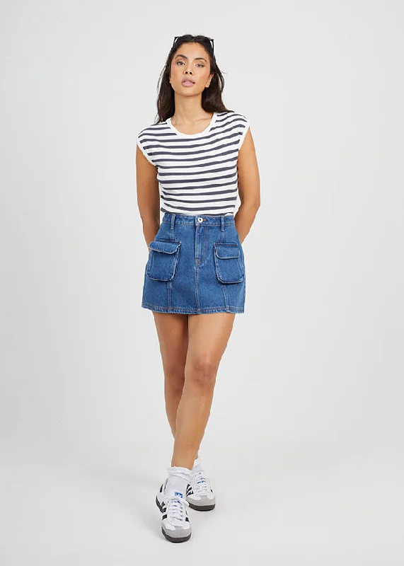DENIM MINI SKIRT WITH UTILITY POCKETS chiffon skirt lightweight