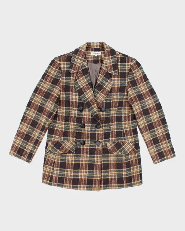 Vintage Pauline Wool Blend Double Breasted Checked Blazer Jacket - L Welt Pockets Slit Pockets Flap Pockets Vintage Pauline Wool Blend Double Breasted Checked Blazer Jacket - L Welt Pockets Slit Pockets Flap Pockets