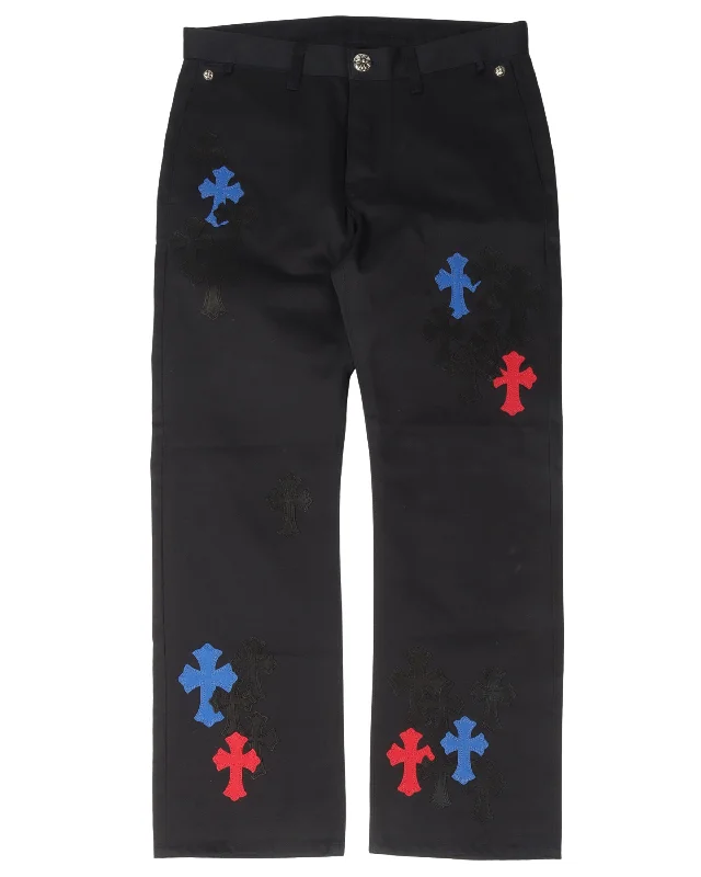 Multicolor Cross Patch Chino Pants Comfortable Pleated Pants
