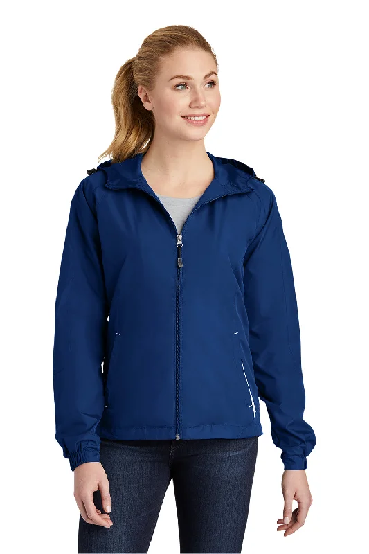 Sport-Tek Womens Water Resistant Full Zip Hooded Jacket - True Royal Blue/White Knit Fabric Woven Fabric Fleece Fabric Sport-Tek Womens Water Resistant Full Zip Hooded Jacket - True Royal Blue/White Knit Fabric Woven Fabric Fleece Fabric