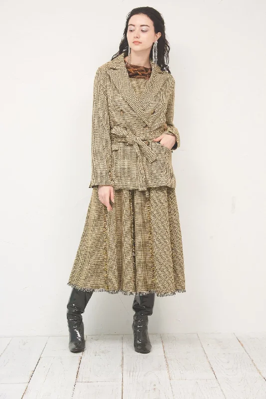 Glen Check Jacket (Yellow) Faux Fur Jacket Real Fur Jacket Shearling Jacket