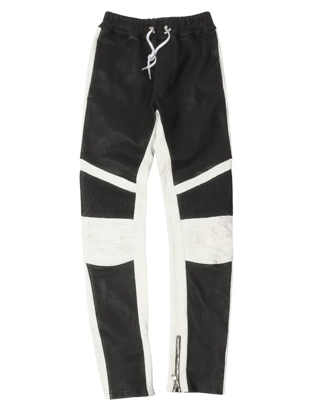 Leather Biker Pants Comfy High-Waist Jeans