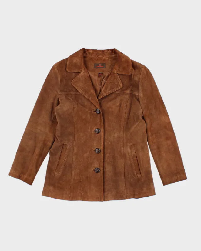 Vintage Danier Brown Suede Jacket - S Boat Neck Shawl Collar Notched Collar