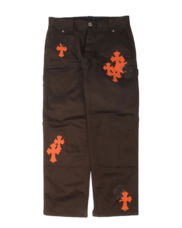 Double Knee Cross Patch Carpenter Pants Classic Stretch Pants