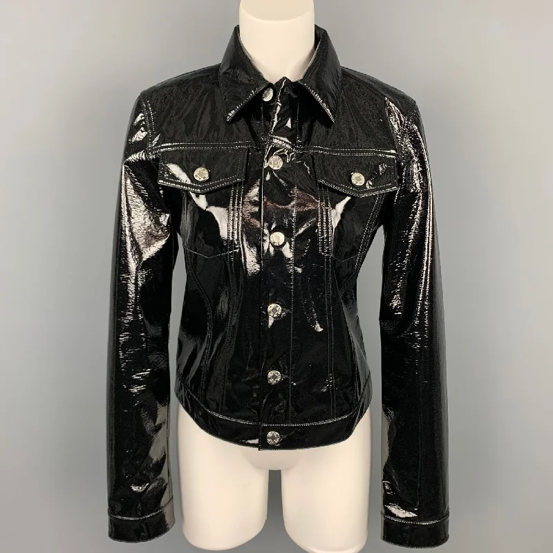 HELMUT LANG Size M Black Polyester Blend Trucker Jacket Appliqued Jacket Beaded Jacket Sequined Jacket HELMUT LANG Size M Black Polyester Blend Trucker Jacket Appliqued Jacket Beaded Jacket Sequined Jacket
