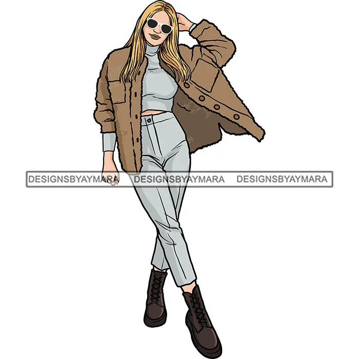 Winter Fall Fashion Woman Model Casual Clothing Outfit Cold Weather Jacket Coat Sweater Autumn SVG JPG PNG Clipart Cricut Silhouette Cut Cutting Open Front Closed Front Wrap Front