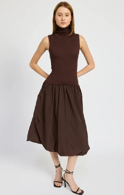 Mockneck Sweater Top Taffeta Skirt Twofer Beaded Sweater Sequined Faux Fur