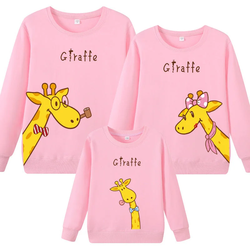 Family Matching Giraffe Sweater Welt Pockets Slit Pockets Flap Pockets