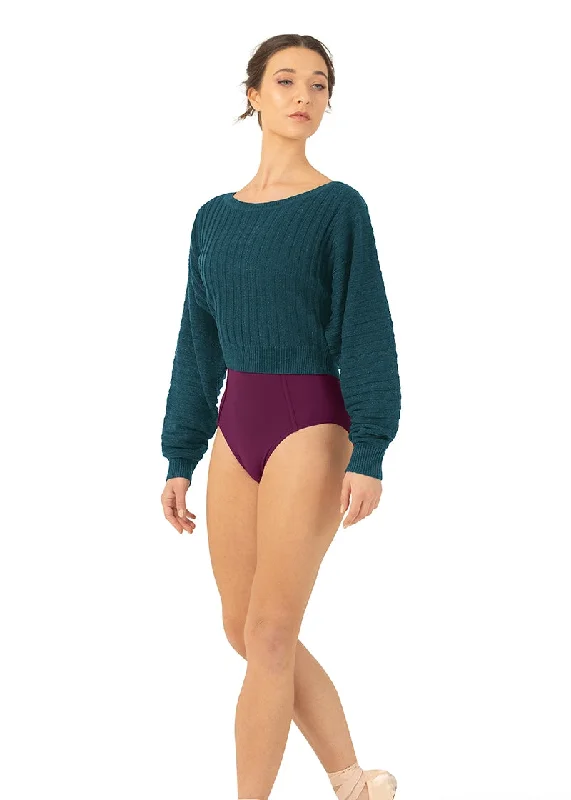 ON SALE Sahara Crop Sweater (Deep Teal) Chenille Blend Fleece Blend Nylon Blend