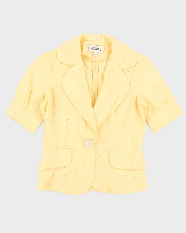 Yellow Lace Short Sleeve Blazer Jacket - XXS Zippered Jacket Buttoned Jacket Snapped Jacket
