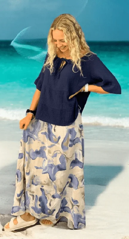BEYOND CAPRI COTTON COVEN MARBLE PRINT SKIRT 9F1589 flowy skirt hem