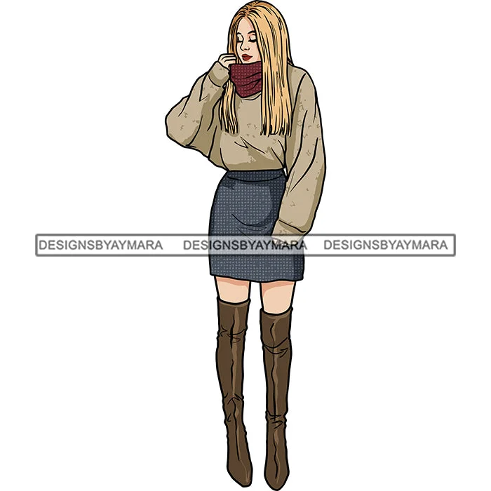 Winter Fall Fashion Woman Model Casual Clothing Outfit Cold Weather Jacket Coat Sweater Autumn SVG JPG PNG Clipart Cricut Silhouette Cut Cutting Fleece Sweater Nylon Polyester