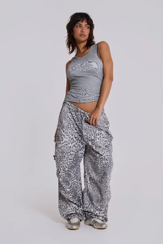 Snow Leopard Parachute Pants Trendy Velvet Pants