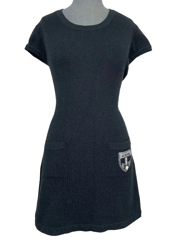 CHANEL 07A Cashmere Short Sleeve COCO Sweater Dress Size M Print Jacquard Patchwork