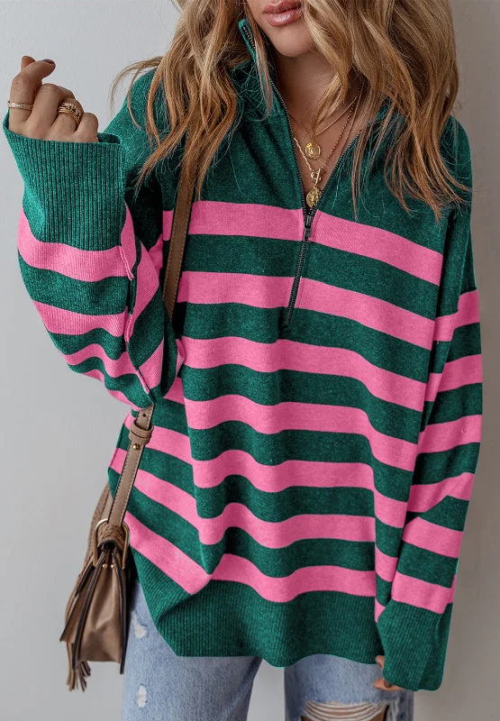 Salem Contrast Striped Quarter Zip Long Sleeve Sweater Notch Collar Peter Pan Collar Cowl Neck Salem Contrast Striped Quarter Zip Long Sleeve Sweater Notch Collar Peter Pan Collar Cowl Neck
