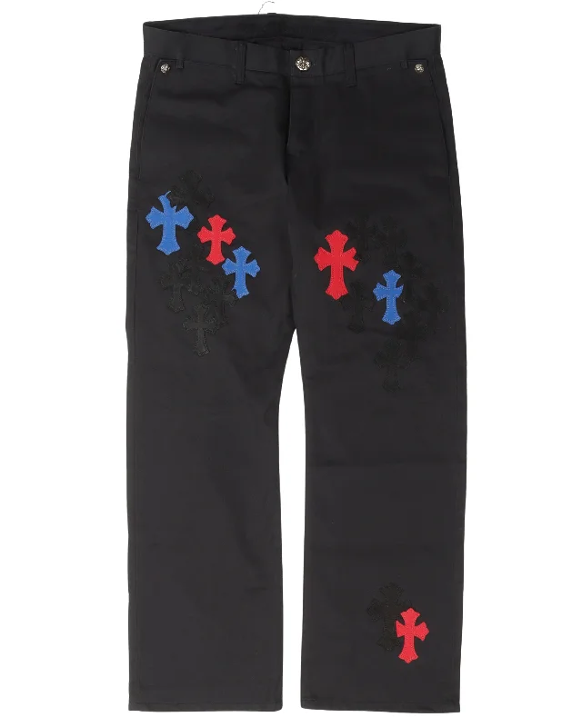 Multicolor Cross Patch Chino Pants Chic Wool Trousers